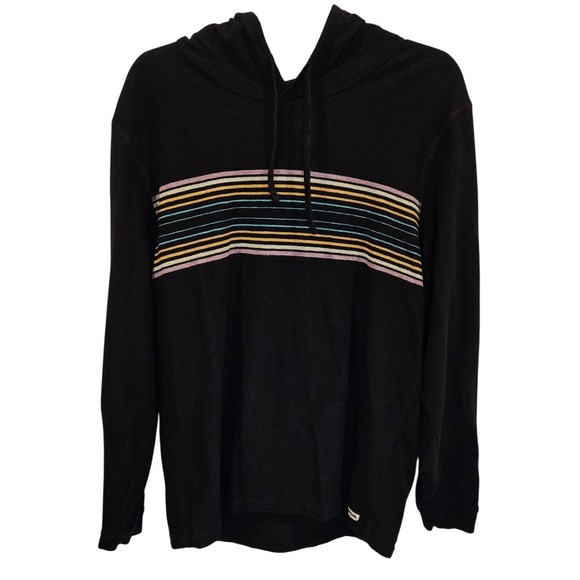 Rip Curl Men's Surf Revival Hooded L/S Shirt-Black Striped Pullover Hoodie  XL - Picture 2 of 8